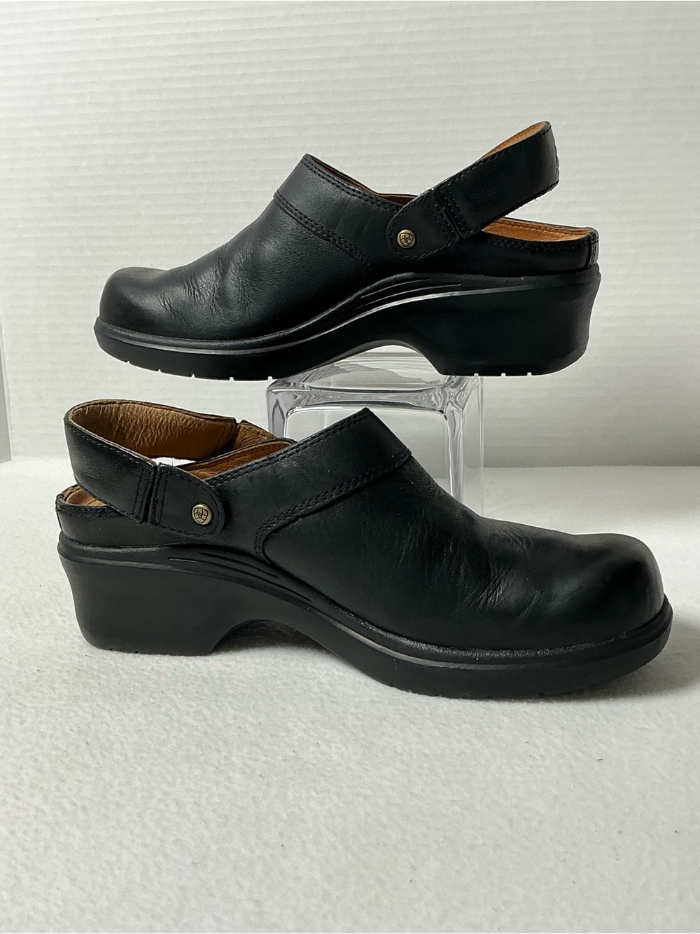 Ariat Black Leather Clogs Mules Womens 9 Chunky Heel Strap Y2K